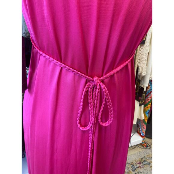 vintage 1970s magenta nylon vanity fair nightgown 70s loungewear med disco pink - Picture 8 of 10